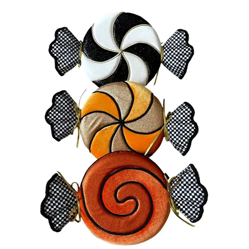 Mackenzie-Childs Trick or Treat Large Plush Candy Hanging Decor Set of 3 NEW